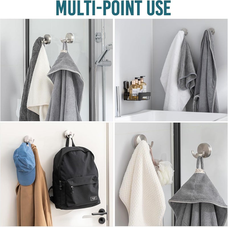 Taili 304 Stainless Steel Bathroom Suction Hooks for Towel, Bathrobe, Loofah, Patented Strong Suction Cup Holder, No Damage Hanging Glass Shower Wall Hook, Double-Hook Sleek Design, 2 Pack, Silver - Image 4